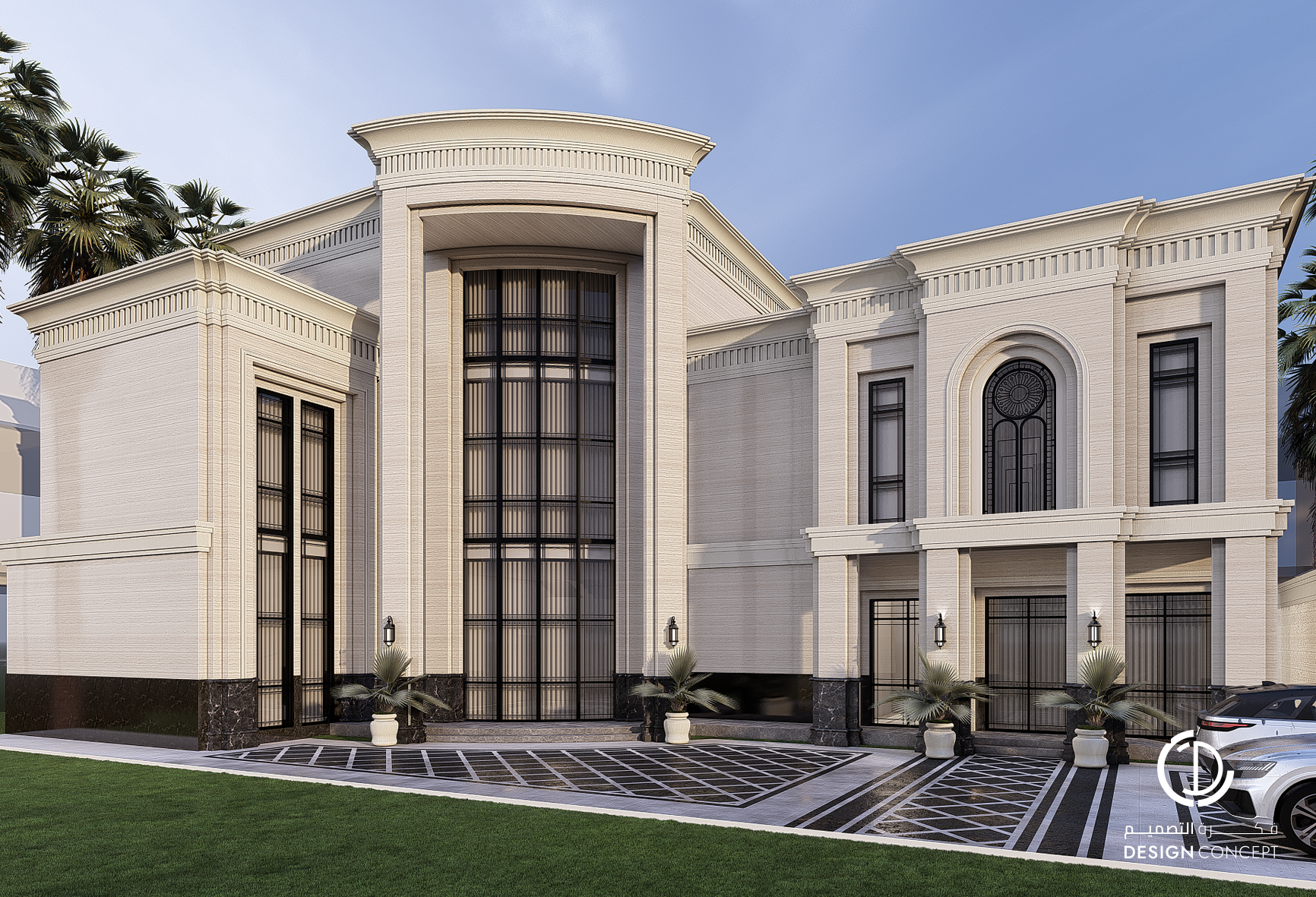 فيلا خاصة - تصميم الواجهة الخارجية - لقطة صباحية - شركة فكرة التصميم