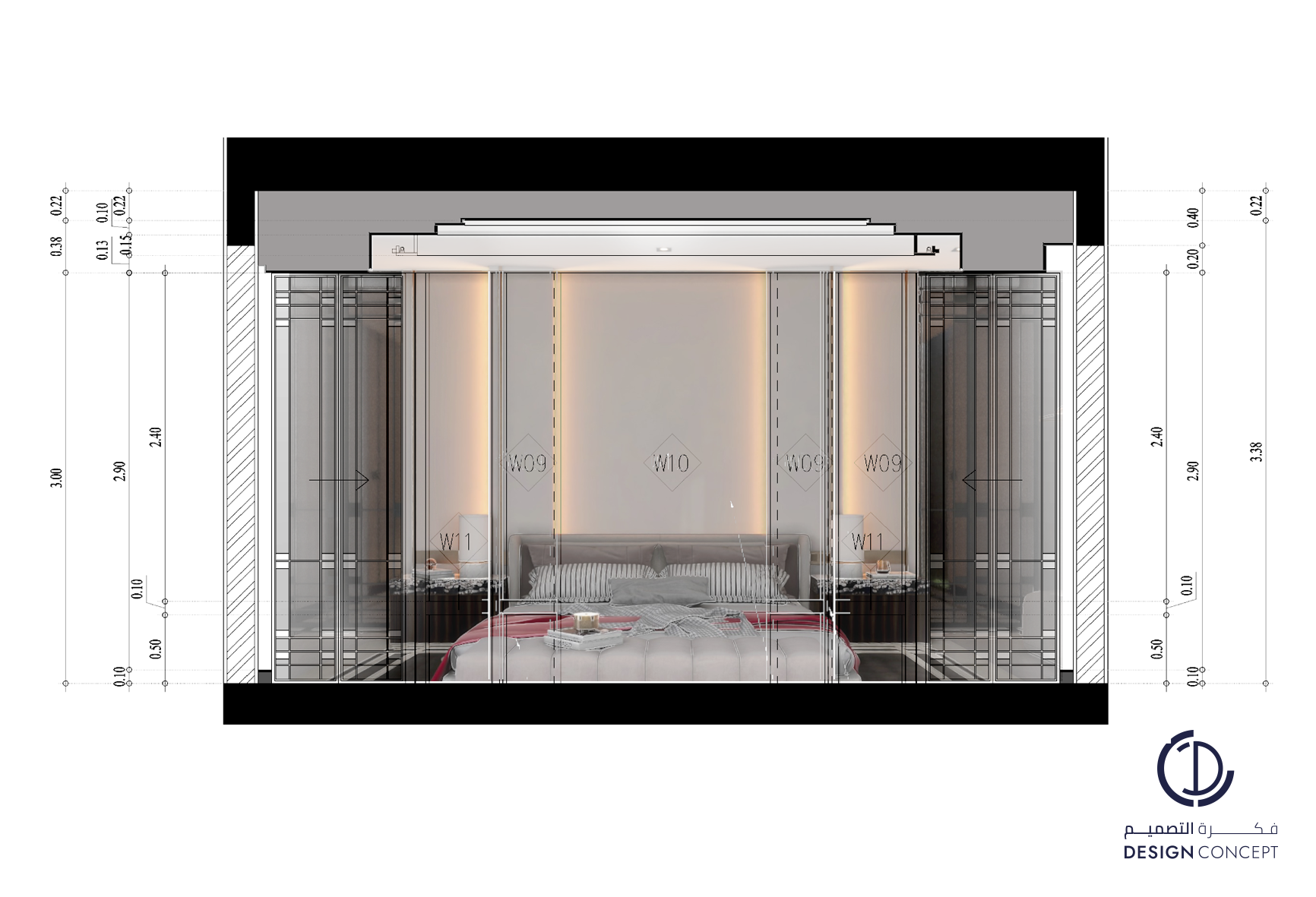 تفاصيل غرفة النوم الرئيسية - فيلا خاصة - شركة فكرة التصميم