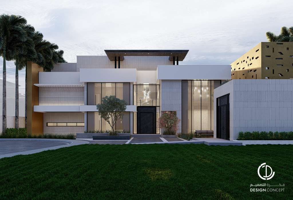تصميم الواجهة الخارجية - لقطة صباحية - فيلا خاصة - شركة فكرة التصميم