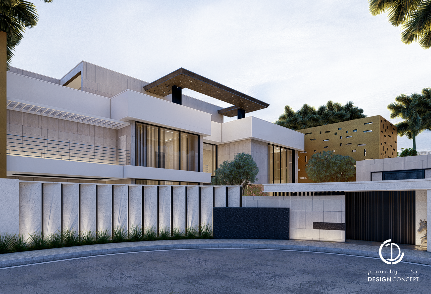 تصميم الواجهة الخارجية - لقطة صباحية- فيلا خاصة - شركة فكرة التصميم