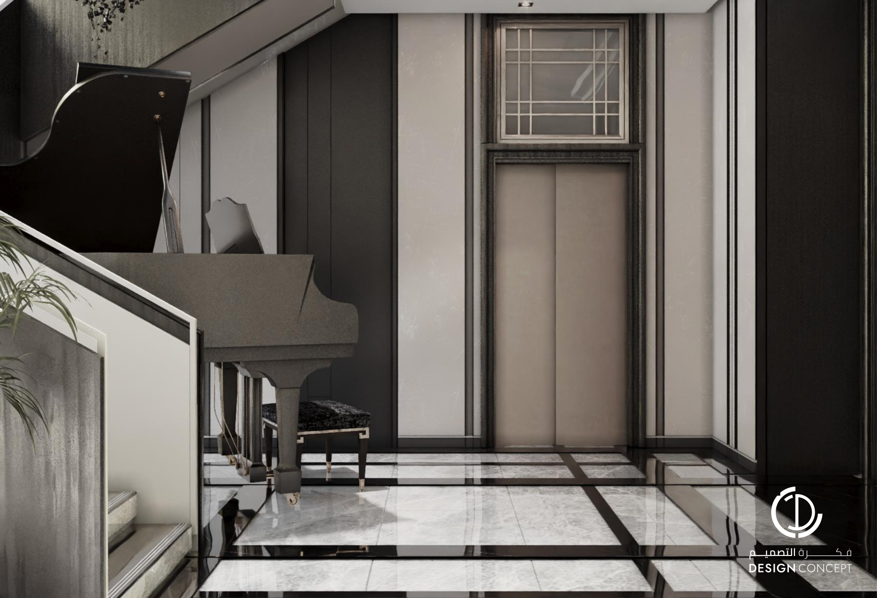 المدخل - التصميم الداخلي - فيلا خاصة - شركة فكرة التصميم