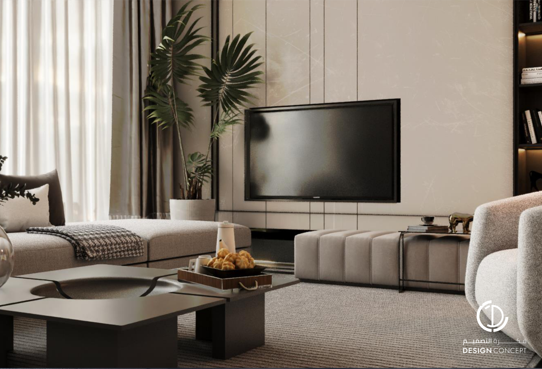 الصالة - التصميم الداخلي - فيلا خاصة - شركة فكرة التصميم