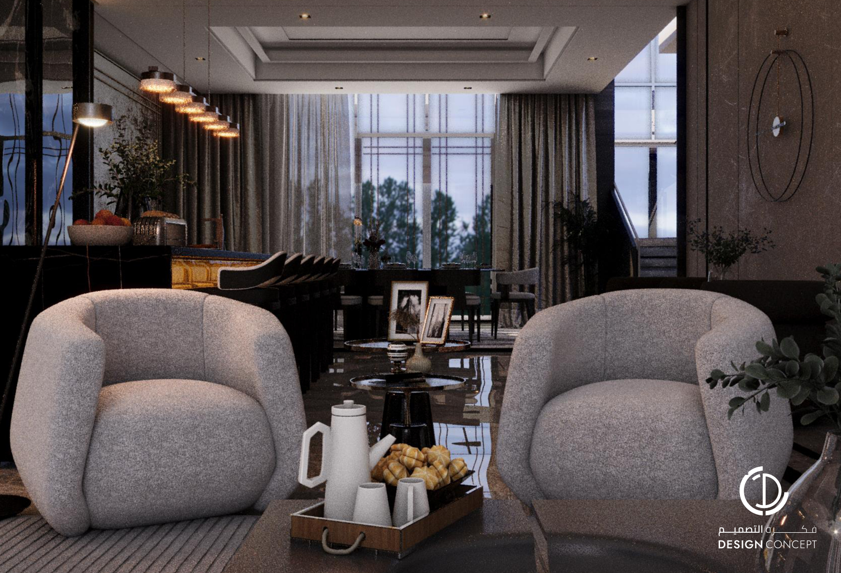 الصالة - التصميم الداخلي - فيلا خاصة - شركة فكرة التصميم