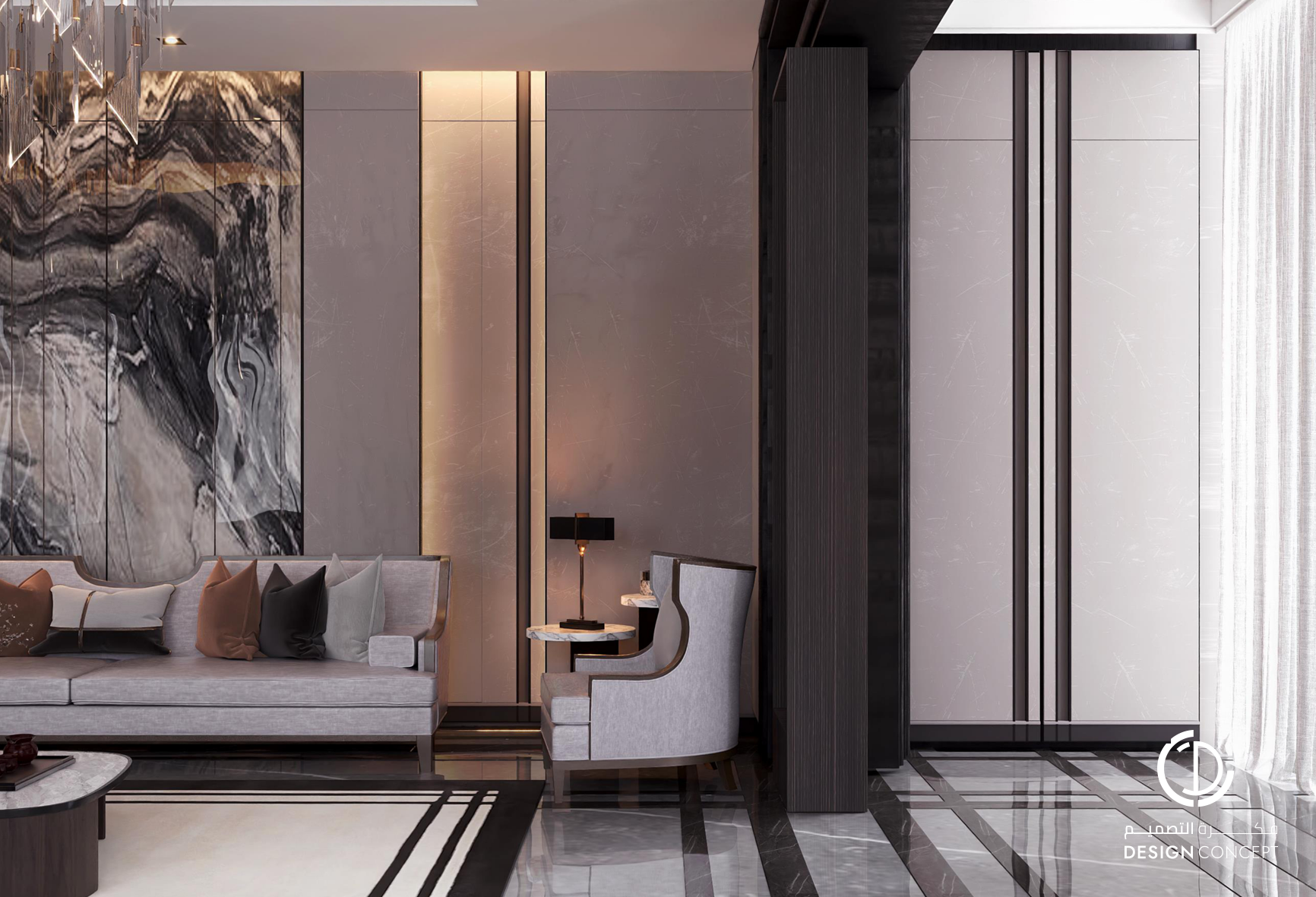 المجلس - التصميم الداخلي - فيلا خاصة - شركة فكرة التصميم