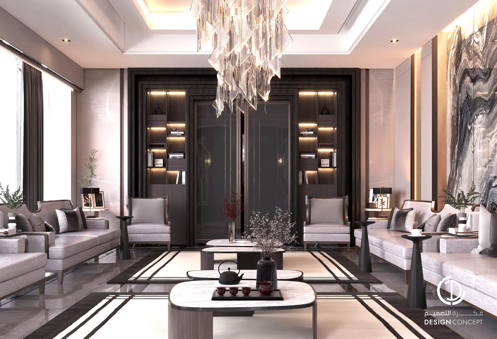 المجلس - التصميم الداخلي - فيلا خاصة - شركة فكرة التصميم