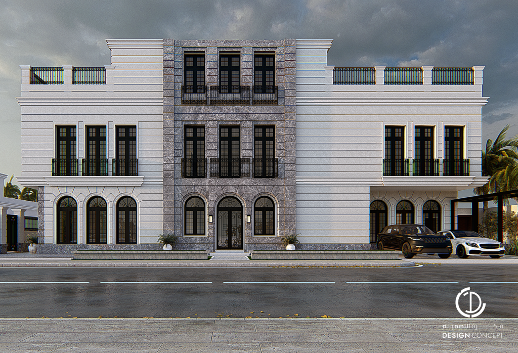 الواجهة الخارجية - تصميم معماري - فيلا سكنية - شركة فكرة التصميم