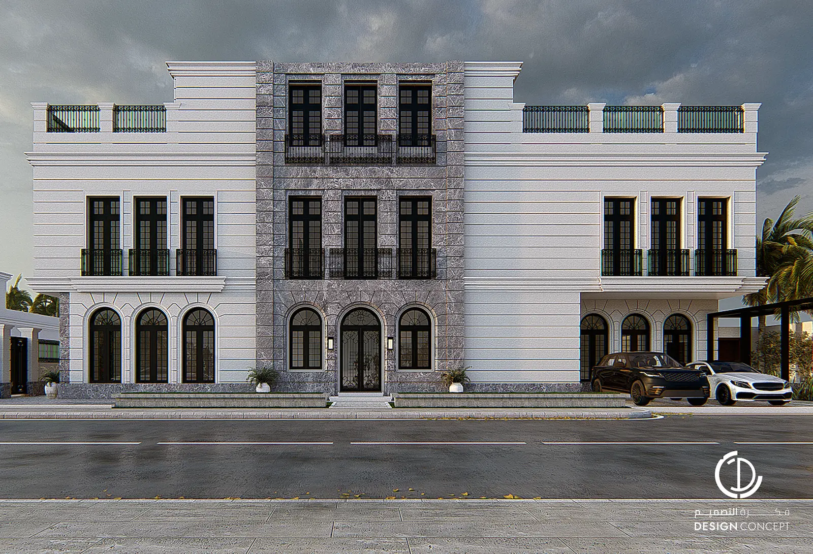 الواجهة الخارجية - تصميم معماري - فيلا سكنية - شركة فكرة التصميم